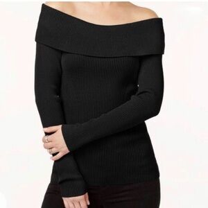 Michael Kors Black Ribbed Off-Shoulder Sweater